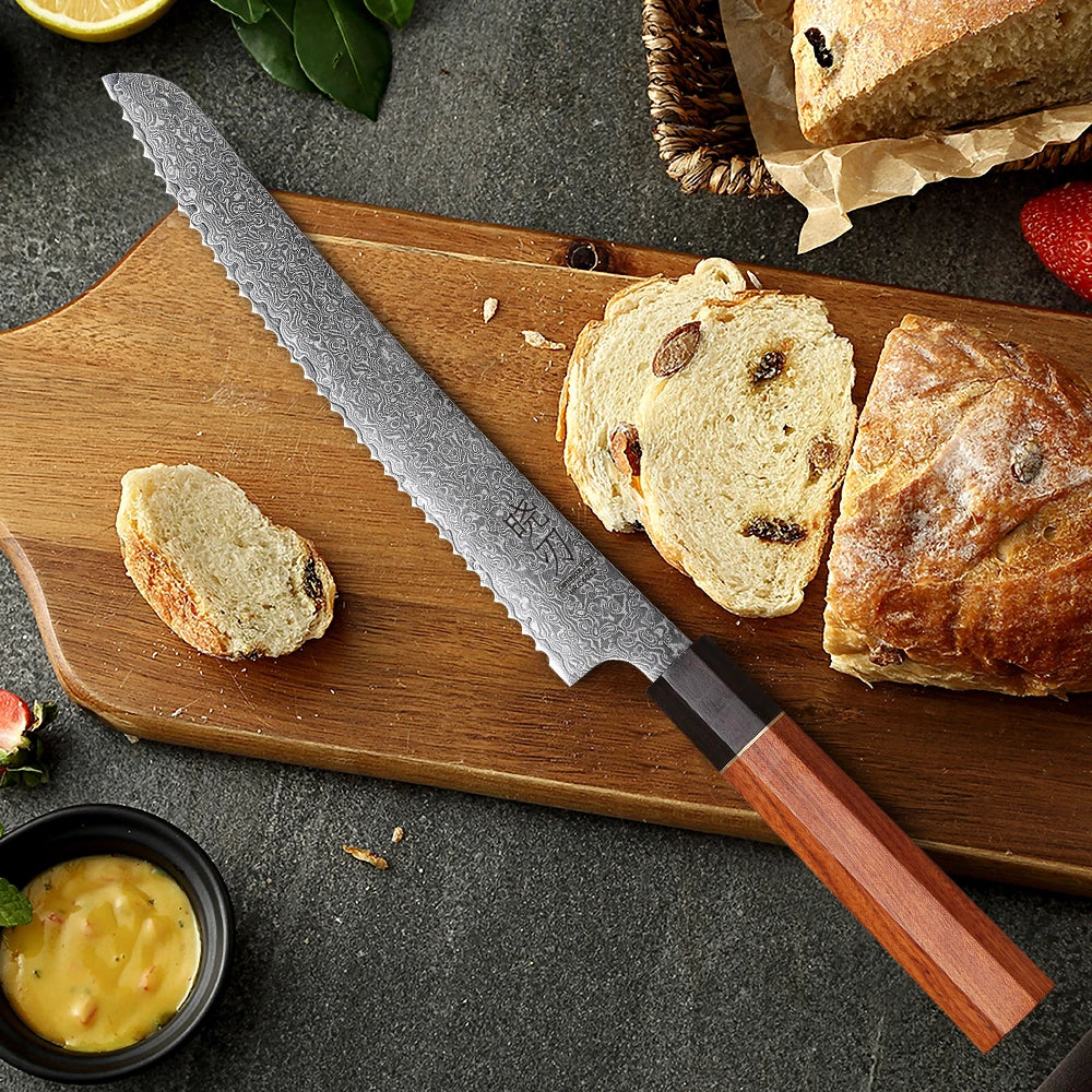 8.5" Damascus Bread Knife | AUS-10 Steel Precision