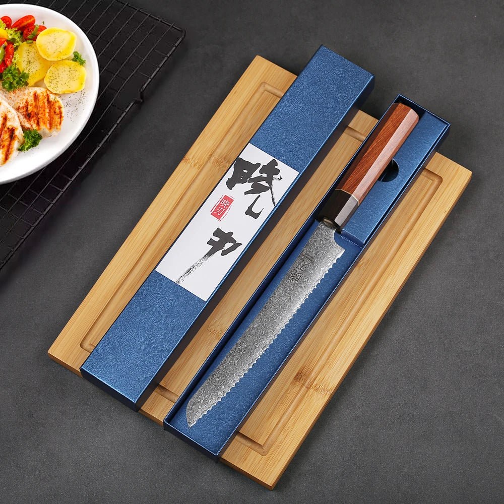 8.5" Damascus Bread Knife | AUS-10 Steel Precision